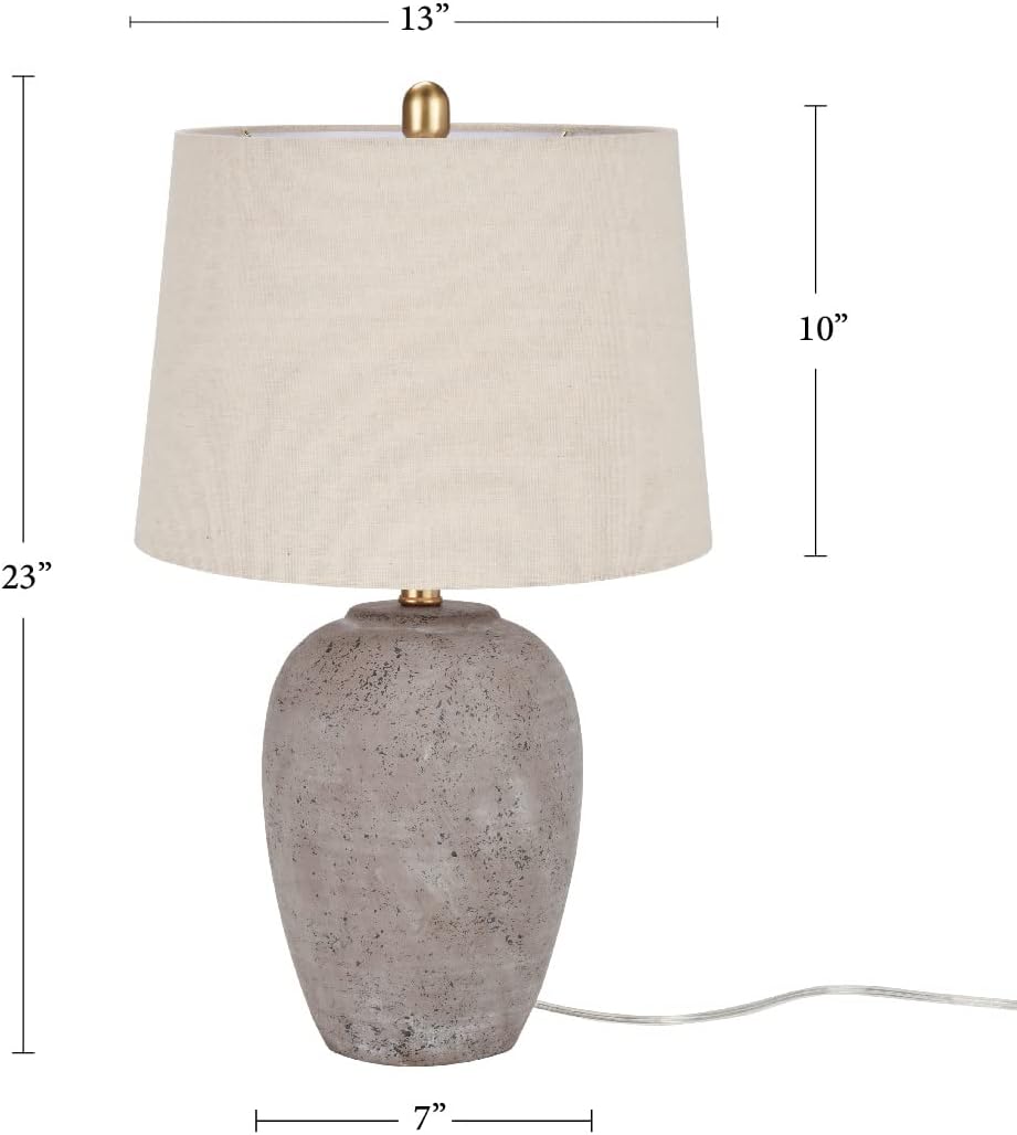23" Greyish Brown Earth Tone Rustic Farmhouse Ceramic Table Lamp for Bedroom, Living Room, Dining, Office, with Beige Linen Shade