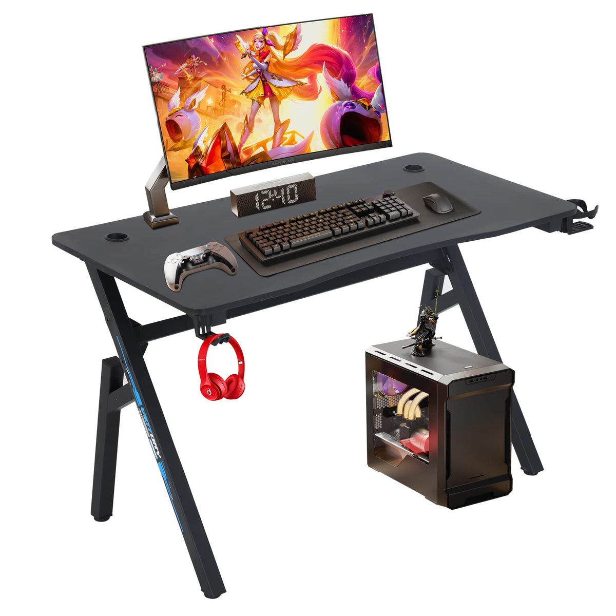 47" Gaming Table | Red | R-Shaped Computer Desk