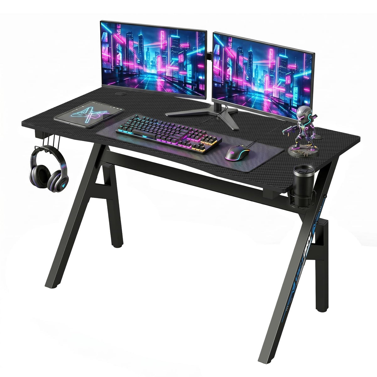 47" Gaming Table | Red | R-Shaped Computer Desk