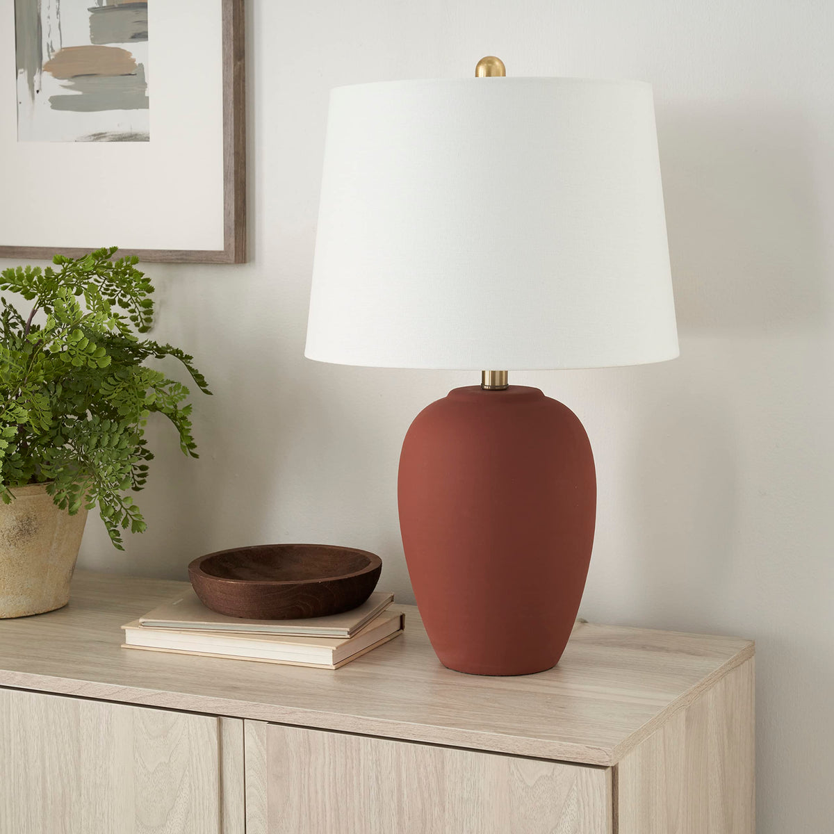 23" Greyish Brown Earth Tone Rustic Farmhouse Ceramic Table Lamp for Bedroom, Living Room, Dining, Office, with Beige Linen Shade