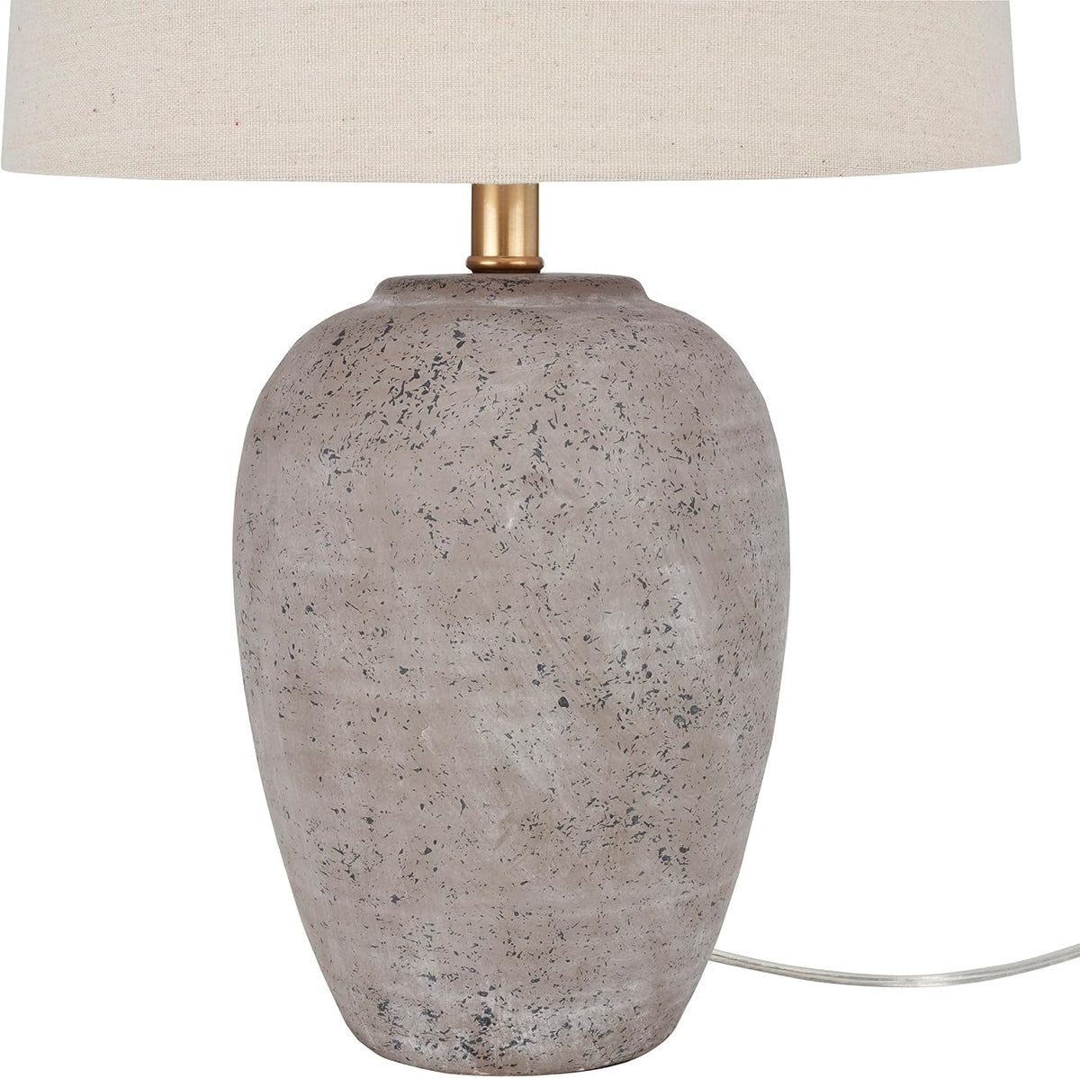 23" Greyish Brown Earth Tone Rustic Farmhouse Ceramic Table Lamp for Bedroom, Living Room, Dining, Office, with Beige Linen Shade