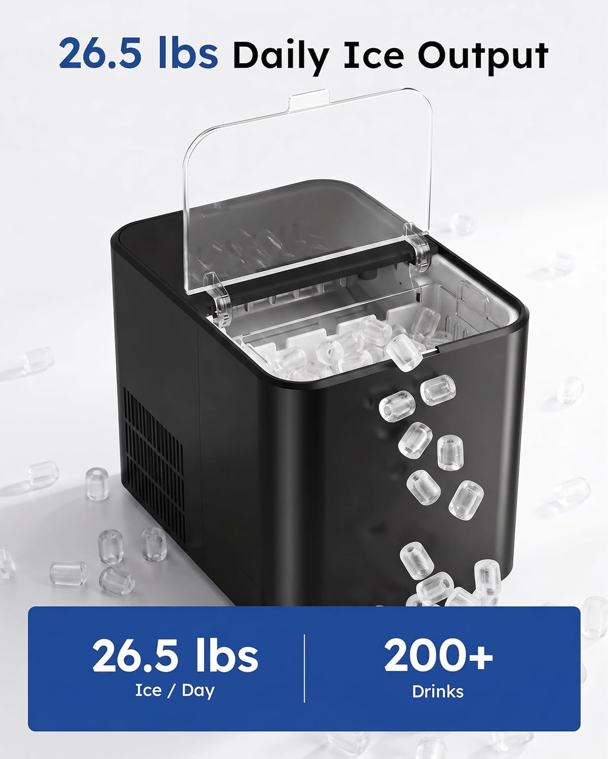 Ice Maker Countertop, 26.5 lbs/Day, 8 Bullet Fast Ice in 6 Mins