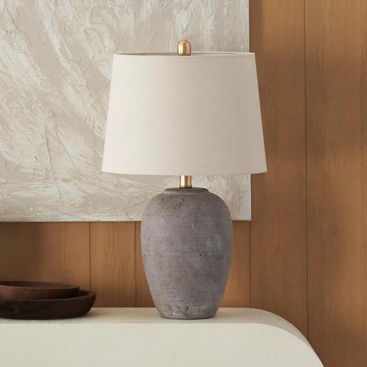 23" Greyish Brown Earth Tone Rustic Farmhouse Ceramic Table Lamp for Bedroom, Living Room, Dining, Office, with Beige Linen Shade