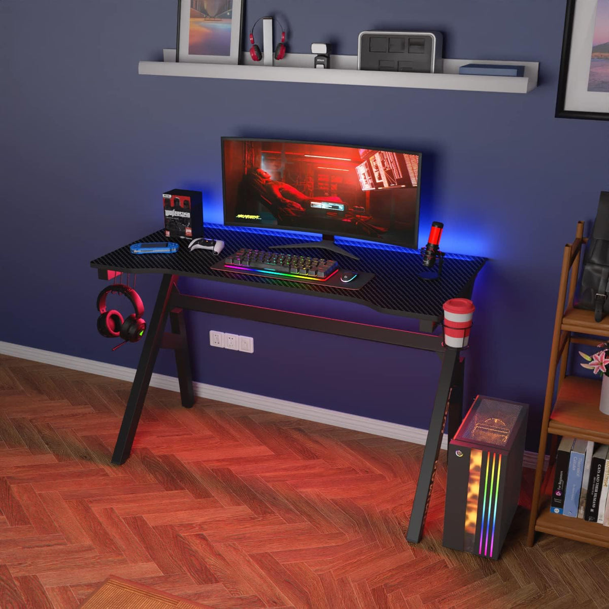 47" Gaming Table | Red | R-Shaped Computer Desk