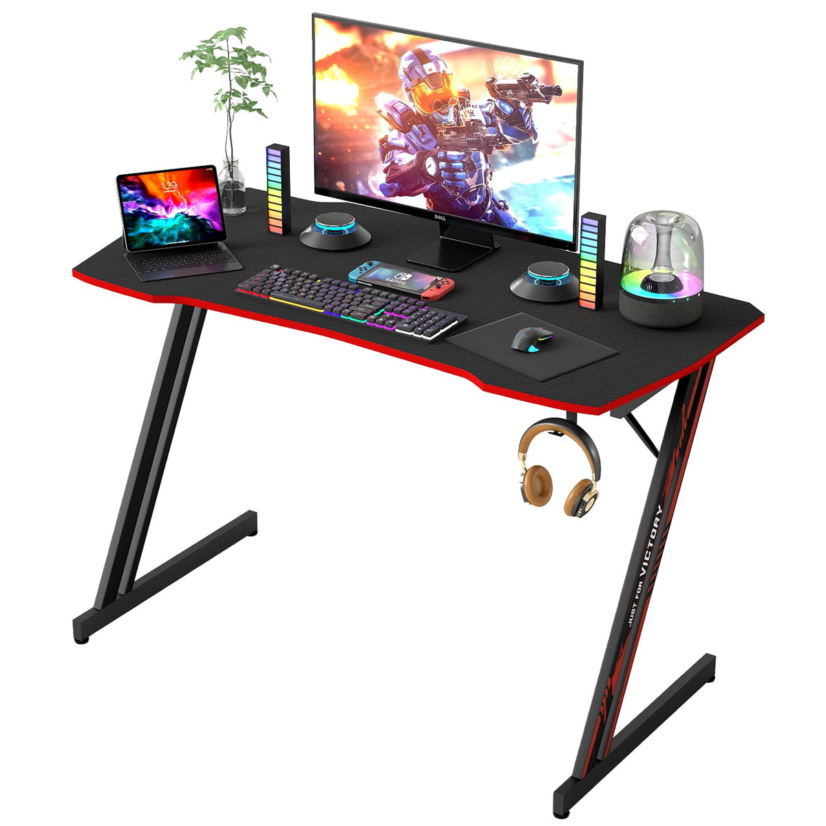 47" Gaming Table | Red | R-Shaped Computer Desk