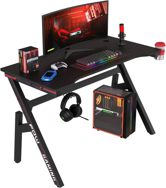 47" Gaming Table | Red | R-Shaped Computer Desk