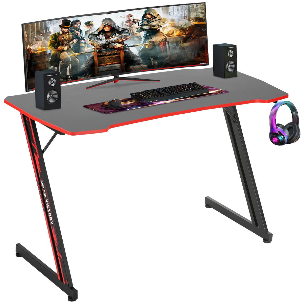 47" Gaming Table | Red | R-Shaped Computer Desk