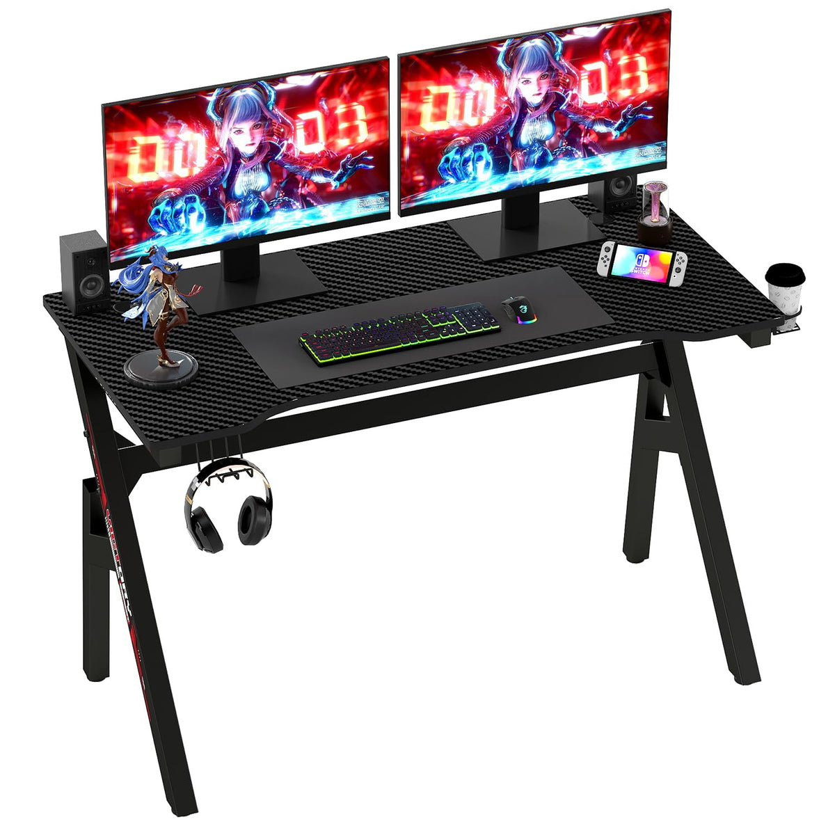 47" Gaming Table | Red | R-Shaped Computer Desk