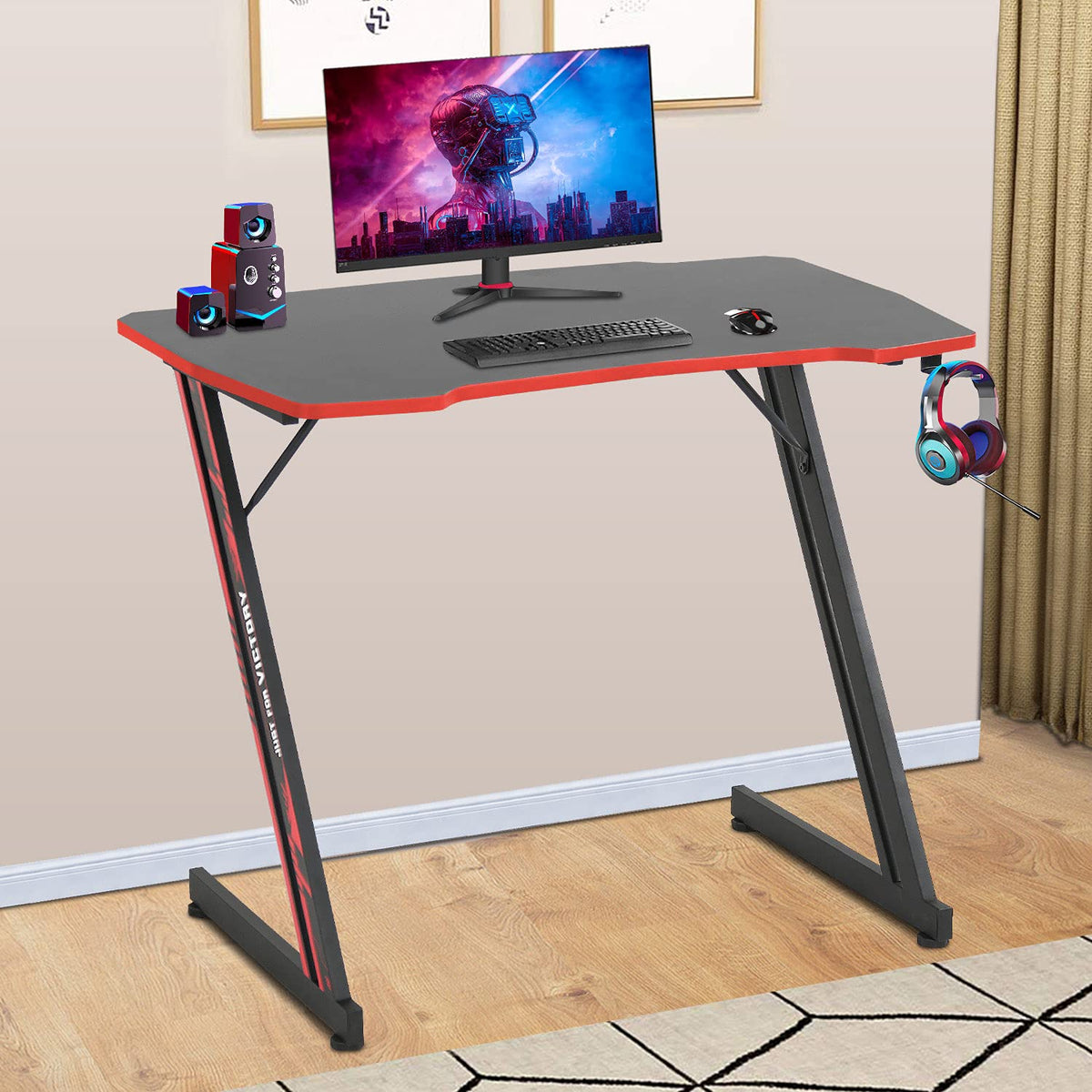 47" Gaming Table | Red | R-Shaped Computer Desk
