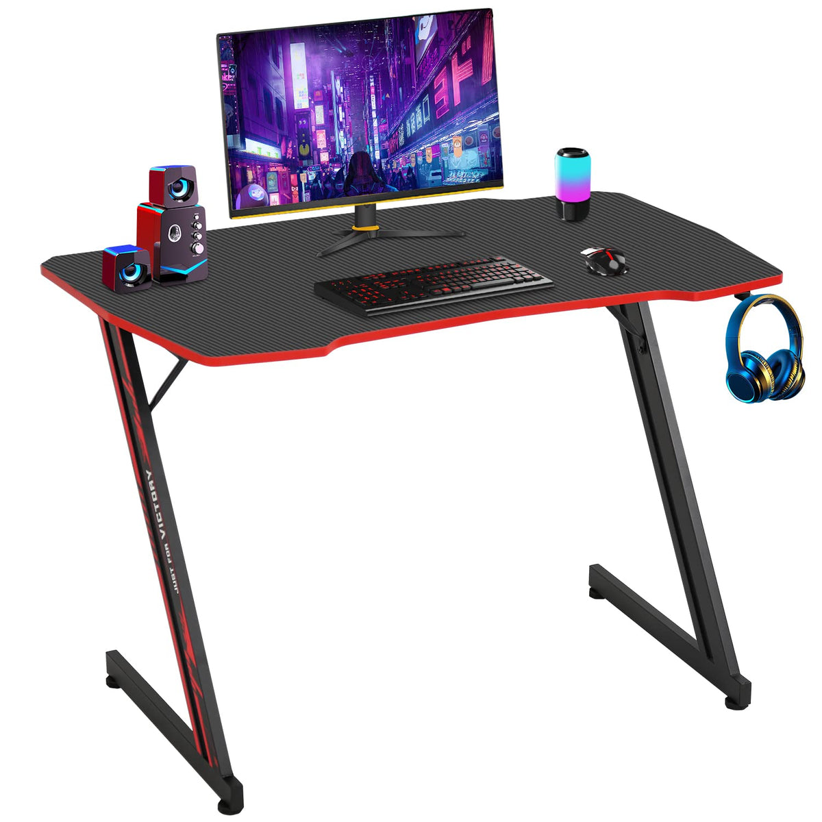 47" Gaming Table | Red | R-Shaped Computer Desk