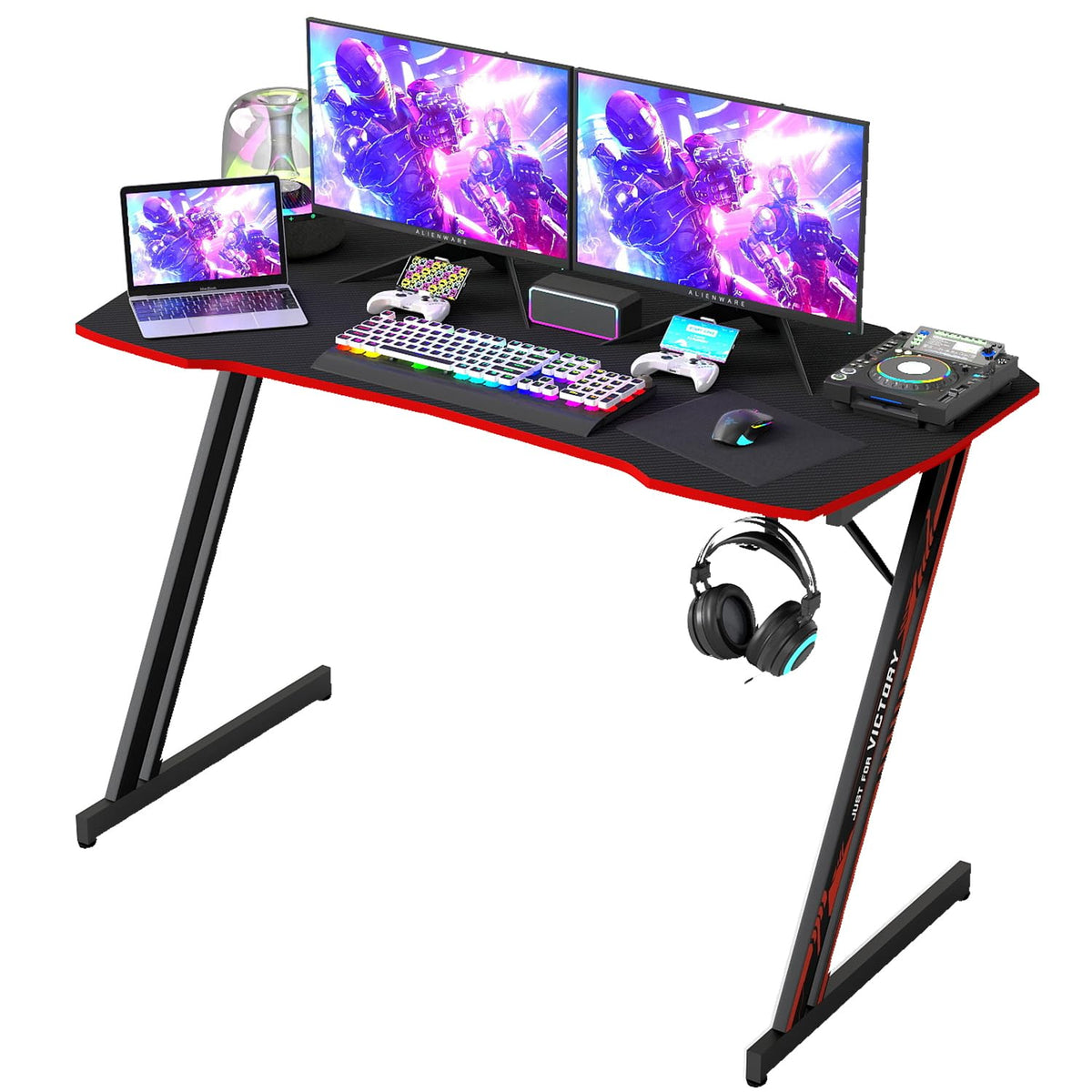 47" Gaming Table | Red | R-Shaped Computer Desk
